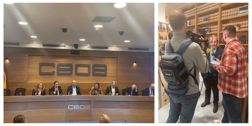Evento CEOE nuclear con presidente atendiendo medios